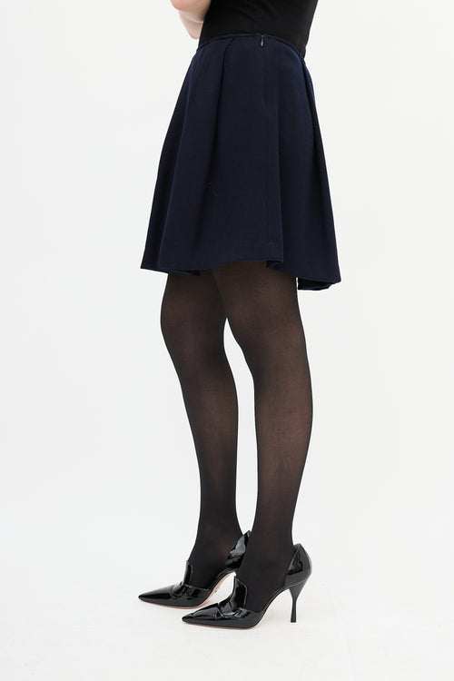 Miu Miu Navy Wool Pleated Circle Skirt