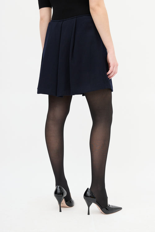 Miu Miu Navy Wool Pleated Circle Skirt