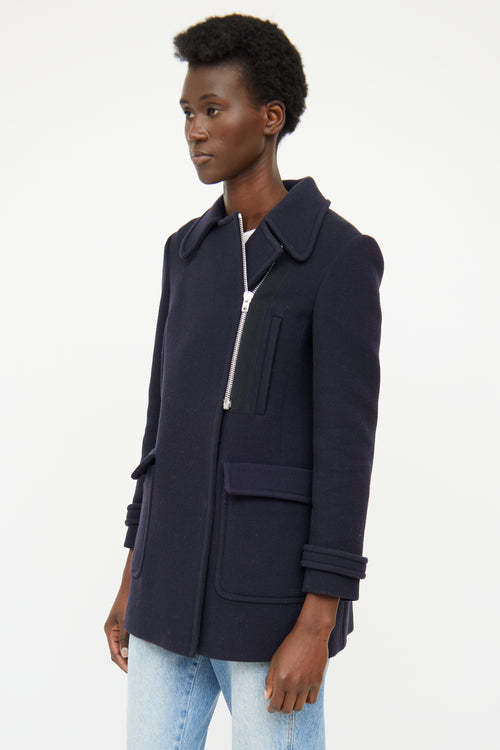 Miu Miu Navy Wool Pleated Pea Coat