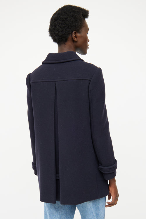 Miu Miu Navy Wool Pleated Pea Coat