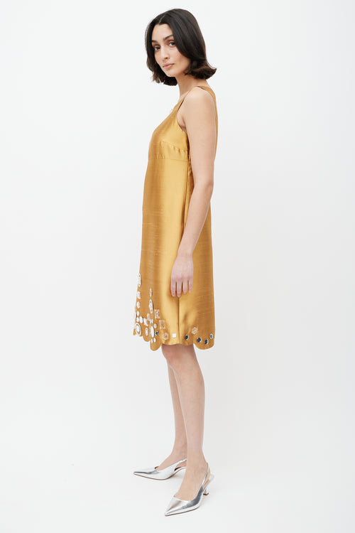 Miu Miu Orange Silk Mirrored Jewel Dress