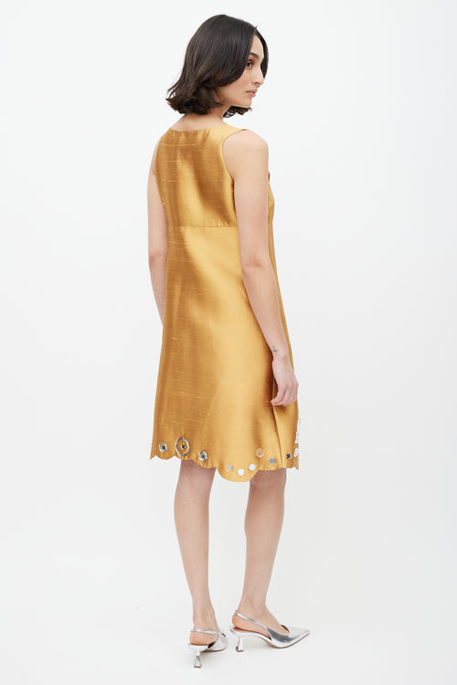 Miu Miu Orange Silk Mirrored Jewel Dress