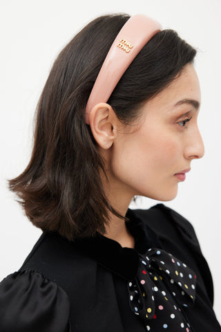 Miu Miu Pink 
Gold Patent Leather Headband