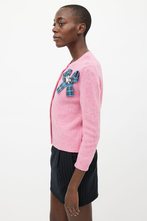 Miu Miu Pink Knit Bow Brooch Cardigan