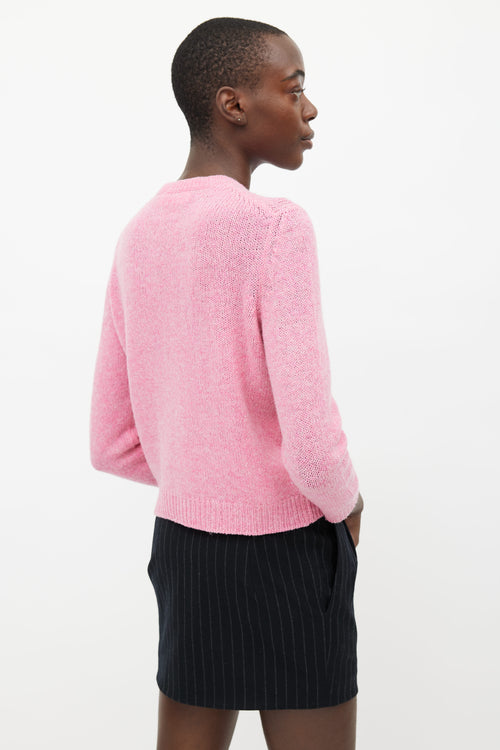 Miu Miu Pink Knit Bow Brooch Cardigan