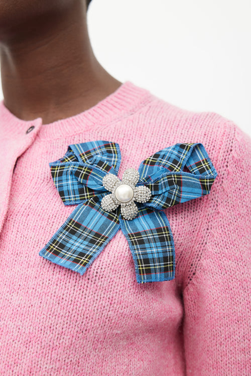 Miu Miu Pink Knit Bow Brooch Cardigan