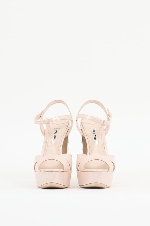 Miu Miu Pink Patent Leather Jewel Platform Sandal