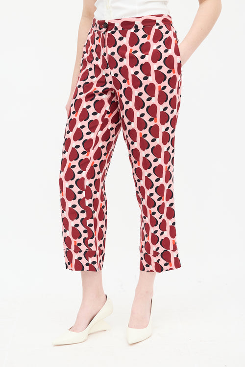 Miu Miu Pink Silk Printed Straight Leg Trouser