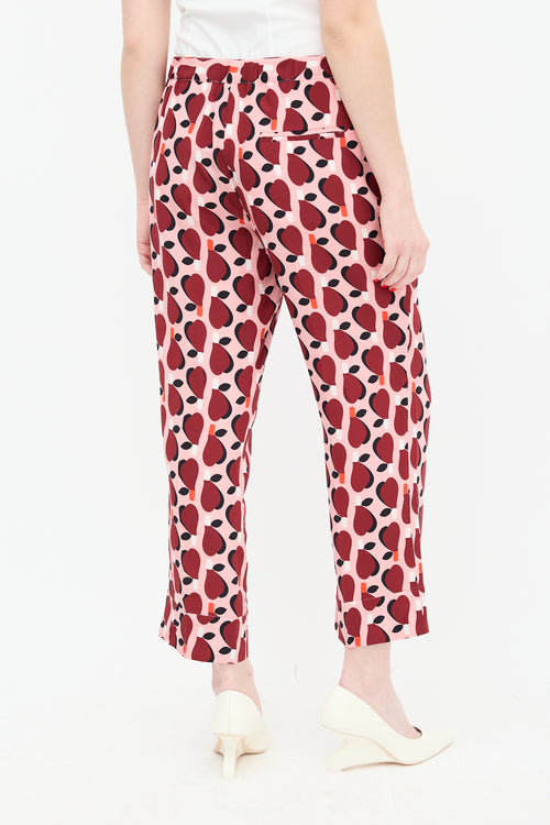 Miu Miu Pink Silk Printed Straight Leg Trouser