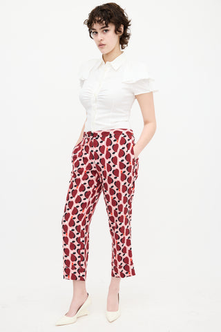 Miu Miu Pink Silk Printed Straight Leg Trouser