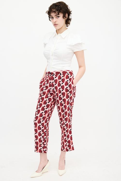 Miu Miu Pink Silk Printed Straight Leg Trouser