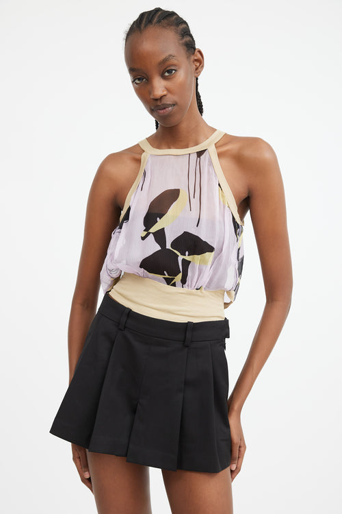 Purple 
Multicolour Sheer Printed Cutout Top