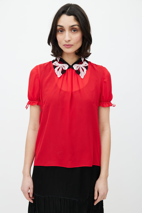 Miu Miu Red 
Black Sheer Crochet Top