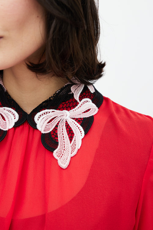 Miu Miu Red 
Black Sheer Crochet Top