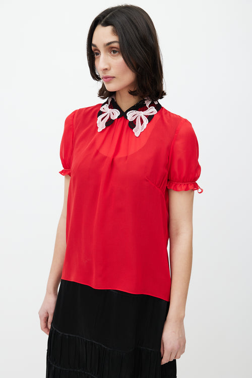 Miu Miu Red 
Black Sheer Crochet Top