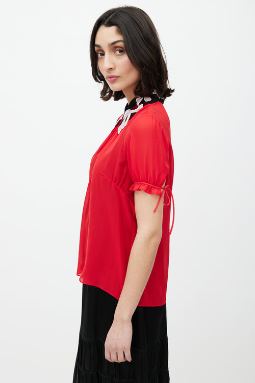 Miu Miu Red 
Black Sheer Crochet Top