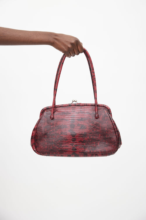 Miu Miu Red 
Black Textured Leather Bag