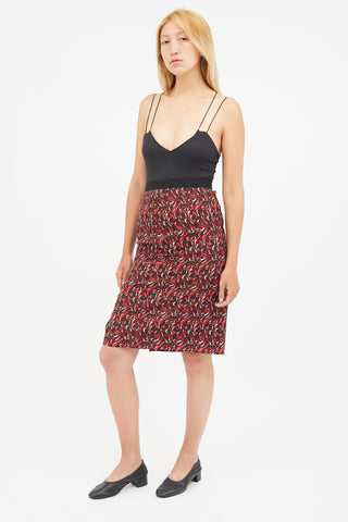 Miu Miu Red 
Multicolour Print Skirt