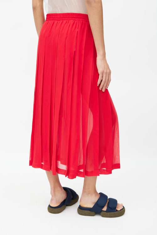 Miu Miu Red Silk Pleated Drawstring Skirt