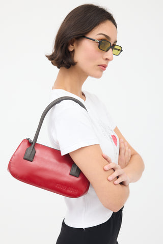 Miu Miu Vintage Red 
Brown Leather Logo Bag