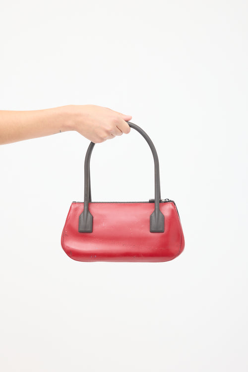 Miu Miu Vintage Red 
Brown Leather Logo Bag