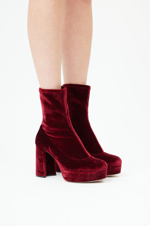 Miu Miu Red Velvet Platform Boot