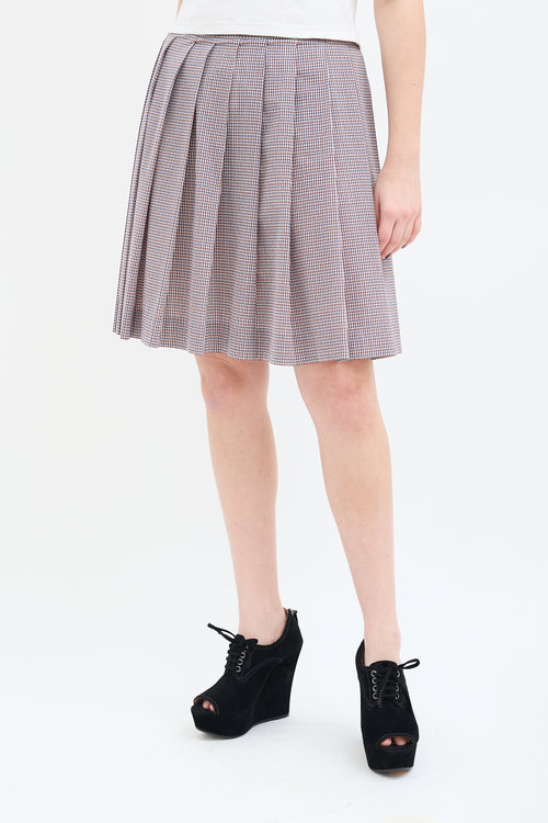 Miu Miu SS 2000 Brown 
Multi Check Pleated Skirt