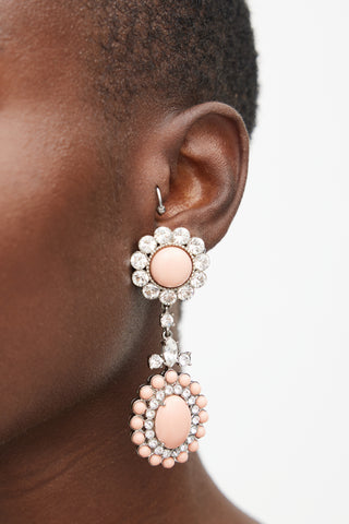 Miu Miu Silver 
Pink Gem Clip On Drop Earring