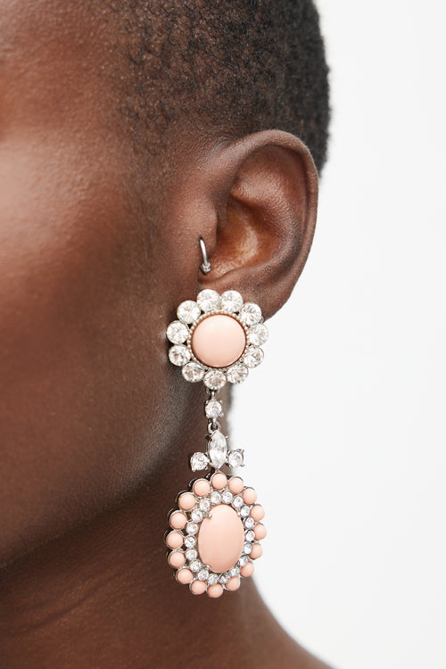 Miu Miu Silver 
Pink Gem Clip On Drop Earring