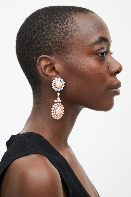 Miu Miu Silver 
Pink Gem Clip On Drop Earring