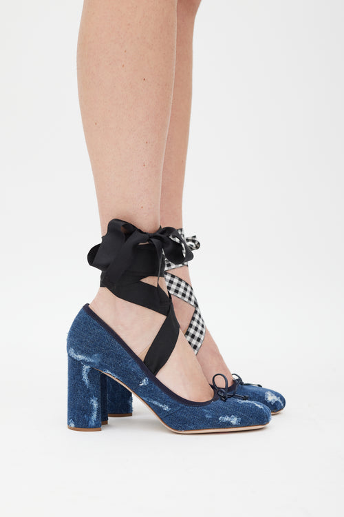 Miu Miu Spring 2017 Blue Denim Wrapped Ballet Heel