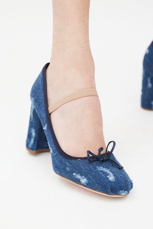 Miu Miu Spring 2017 Blue Denim Wrapped Ballet Heel