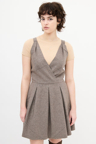 Miu Miu Taupe Wool Sleeveless Midi Dress