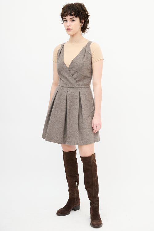 Miu Miu Taupe Wool Sleeveless Midi Dress