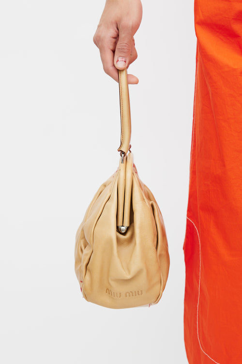 Miu Miu Vintage Beige Leather Contrast Stitch Clutch