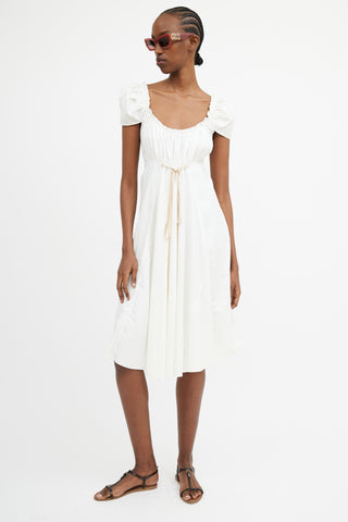 Miu Miu White 
Beige Tie Waist Dress