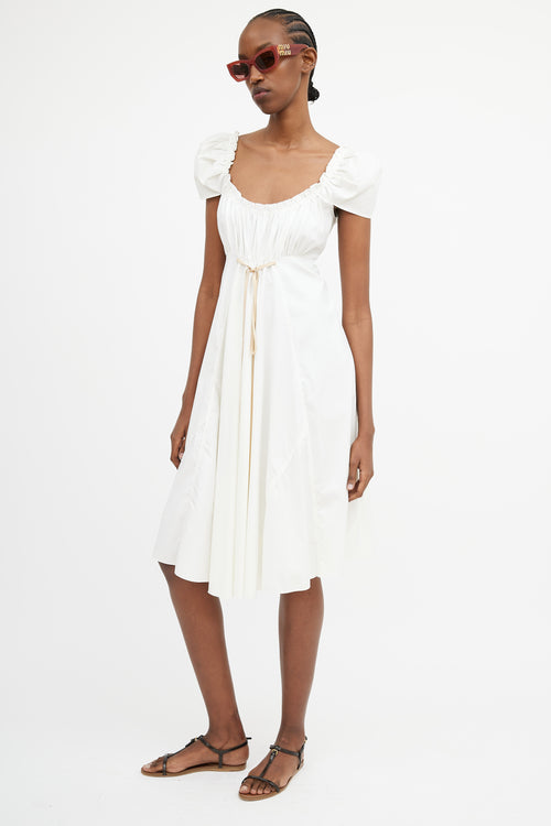 Miu Miu White 
Beige Tie Waist Dress