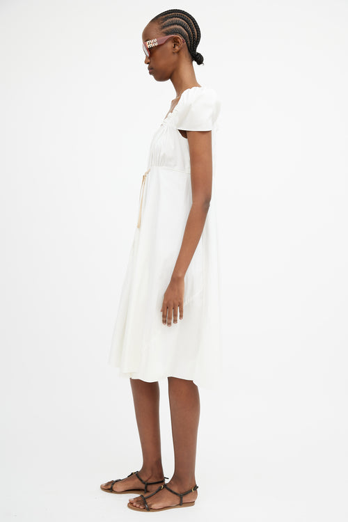 Miu Miu White 
Beige Tie Waist Dress