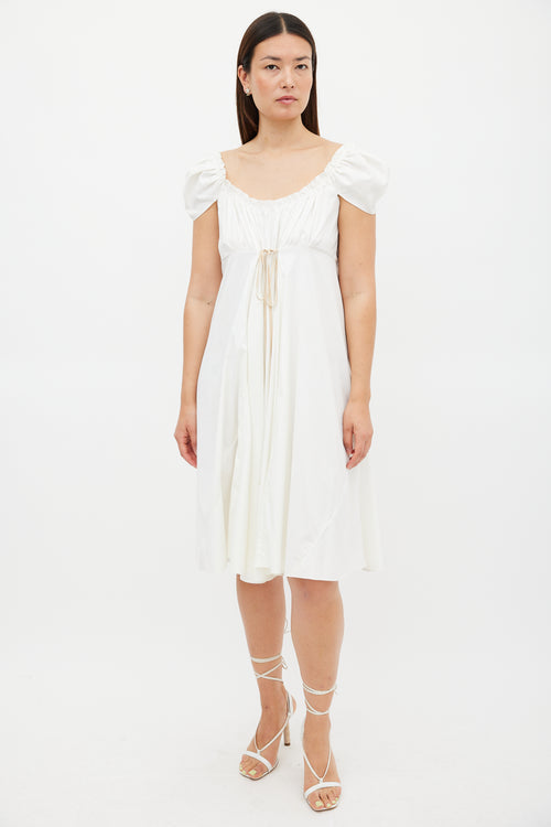 Miu Miu White 
Beige Tie Waist Dress