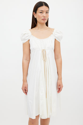 Miu Miu White 
Beige Tie Waist Dress