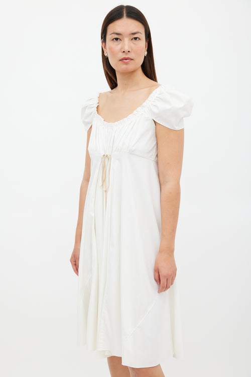 Miu Miu White 
Beige Tie Waist Dress