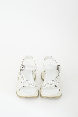 Miu Miu White Leather Track Chunky Jewel Sandal