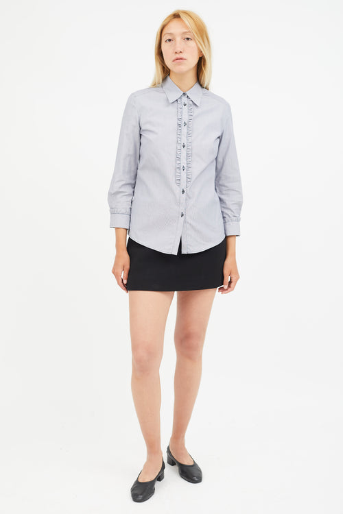 Miu Miu White 
Navy Stripe Ruffled Shirt