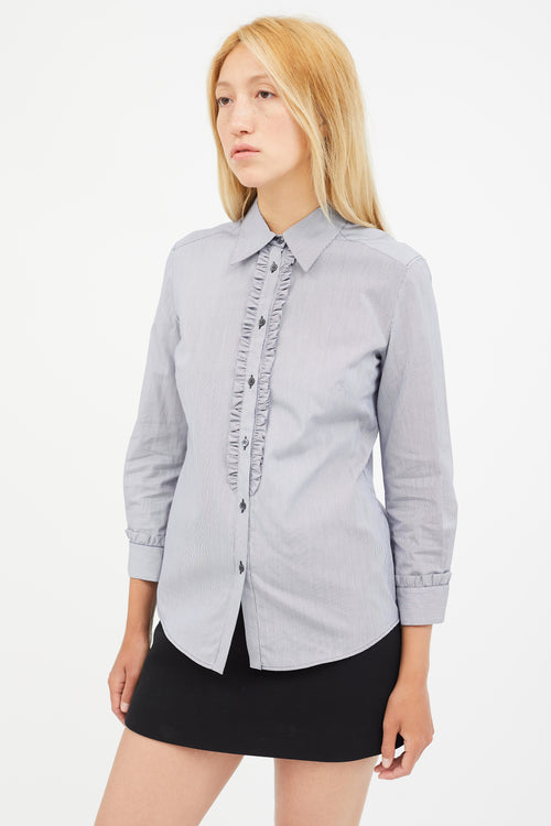 Miu Miu White 
Navy Stripe Ruffled Shirt