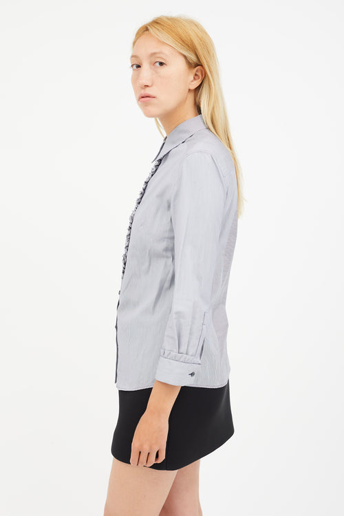 Miu Miu White 
Navy Stripe Ruffled Shirt