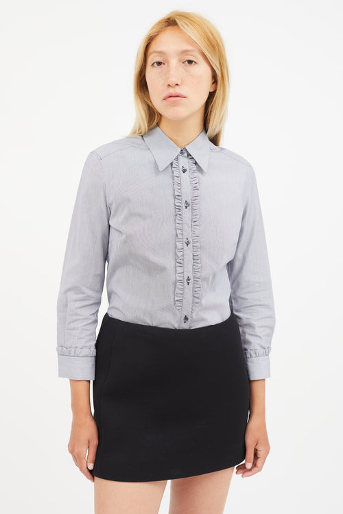 Miu Miu White 
Navy Stripe Ruffled Shirt