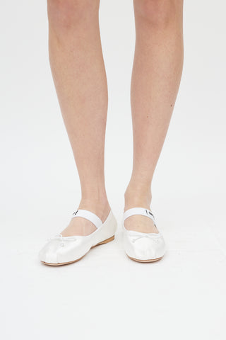 White Satin Logo Ballet Flat