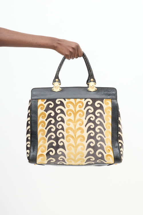 Miu Miu Yellow 
Black Velvet 
Leather Jacquard Twiggy Tote Bag