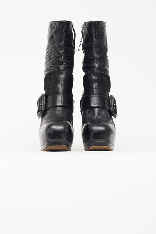 Miu Miu Black Leather Platform Ankle Boot