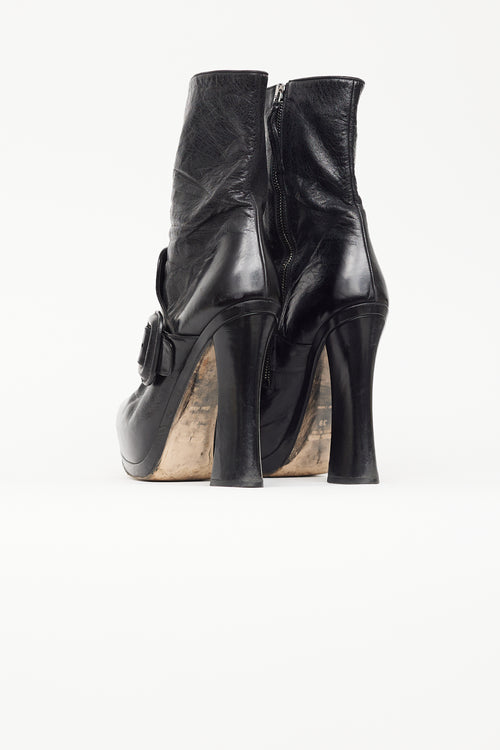 Miu Miu Black Leather Platform Ankle Boot